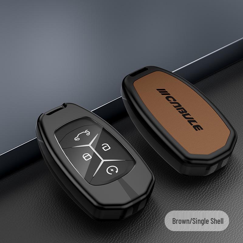 Compatible with Lynk & Co 03: Alloy Key Case, Metal or Leather Key Shell with Buckle and Rope.