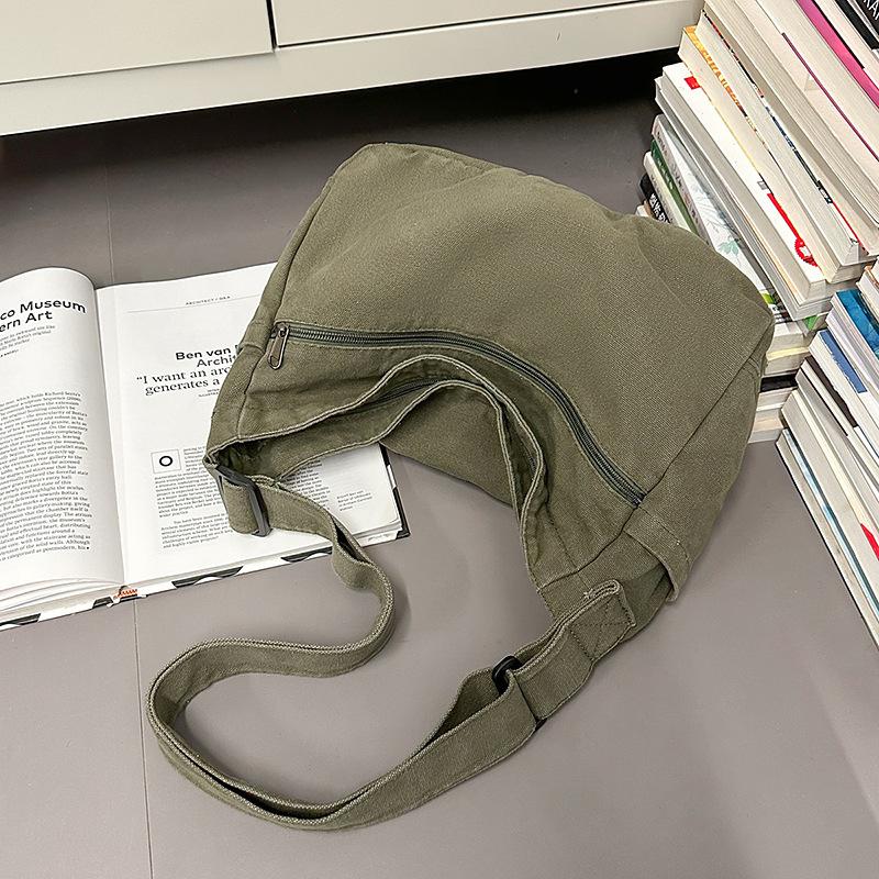 

Keep it for yourself, love to do old, retro, solid color, wear-resistant, washed canvas, large-capacity messenger bag, tote bag, women s new. зелений