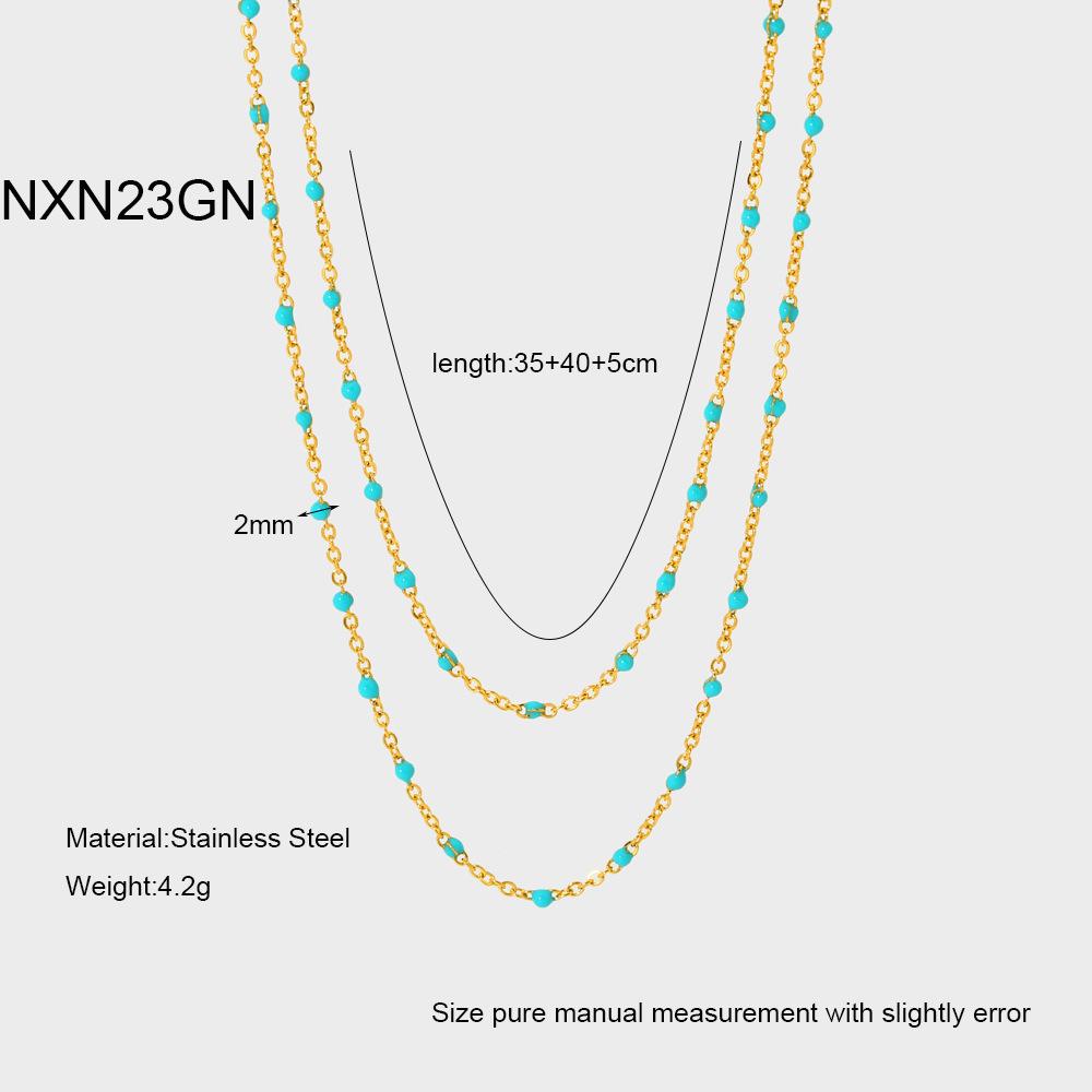 European and American ins personalized color dripping bean chain plated 18K gold stainless steel necklace stacked jewelry women