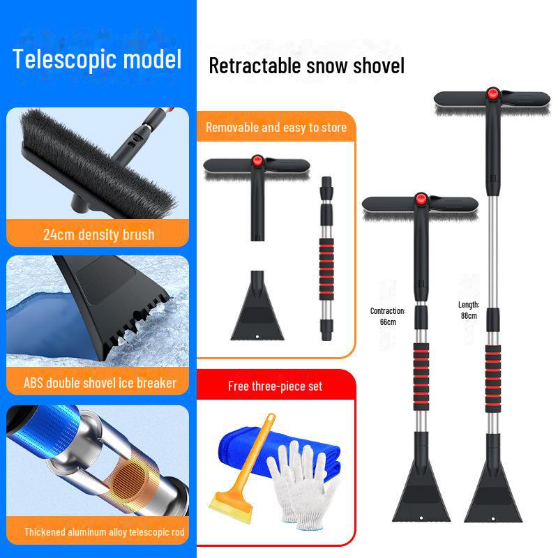 Pala de zăpadă multifuncțională pentru mașină și perie de dezghețare cu aliaj de aluminiu cu cap dublu, design retractabil