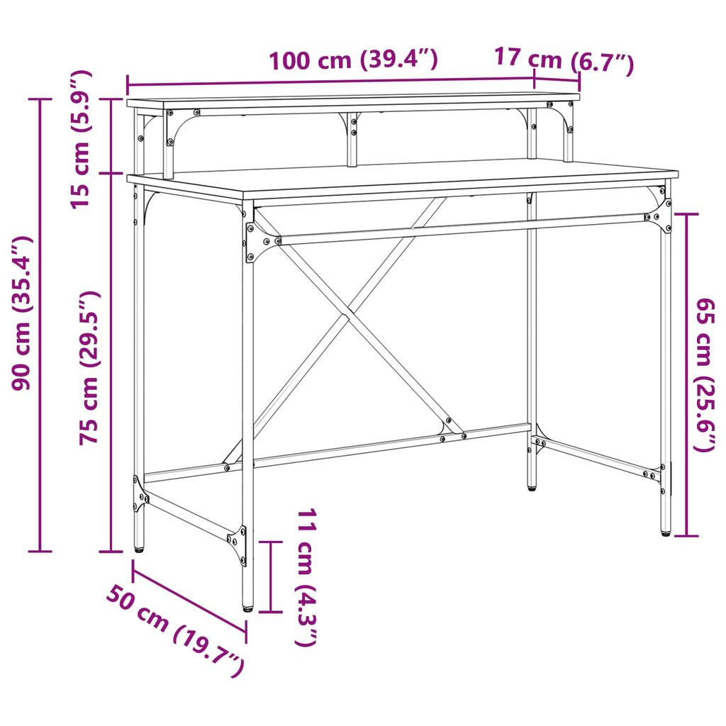 Desk Black Oak Effect 100 x 50 x 90 cm