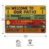 "Welcome To Our Patio" Rustic Metal Sign, Vintage-style Decor.
