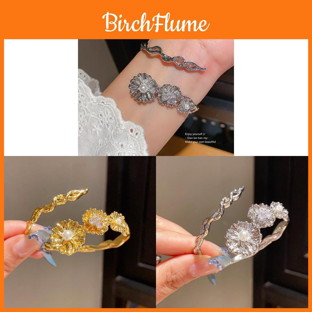 Vintage Flower Zircon Pearl Crossover Bangle With Elegant Design For Women