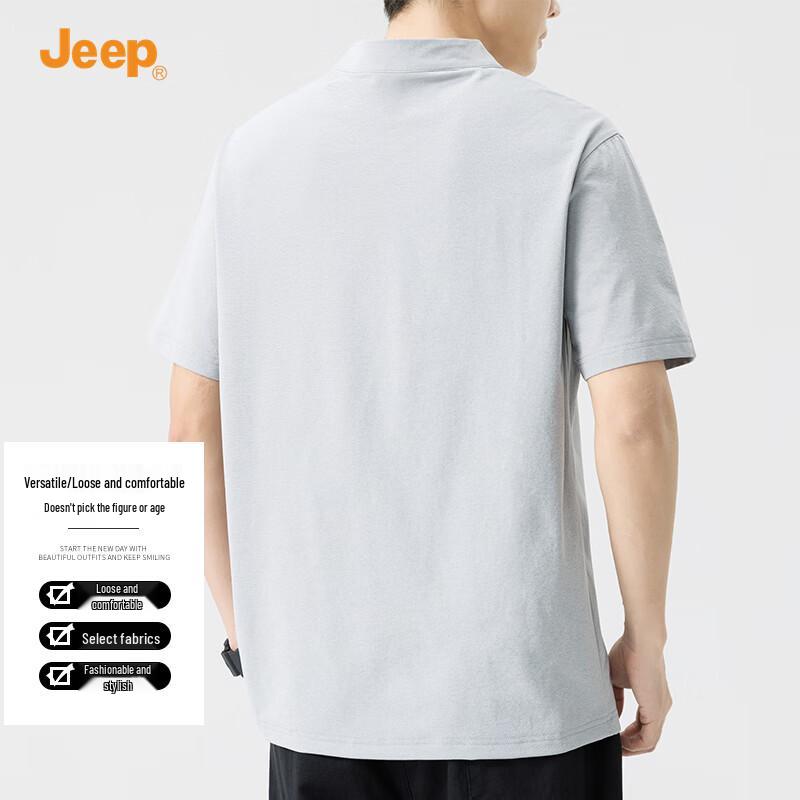 JEEP Men's 5A Anti-Bacterial Quick-Dry Stand Collar Half-Placket T-Shirt