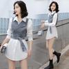 Elegant 2025 Spring/Summer Two-Piece Set: Solid Shirt + Denim Vest