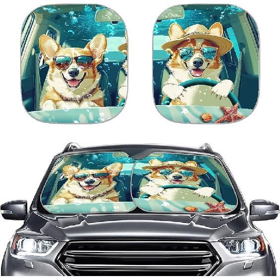 KEIAHUAN Customized Auto Front Window Visor Sun Shade Universal Windshield Sunshade for Car Truck SUV 2-Piece