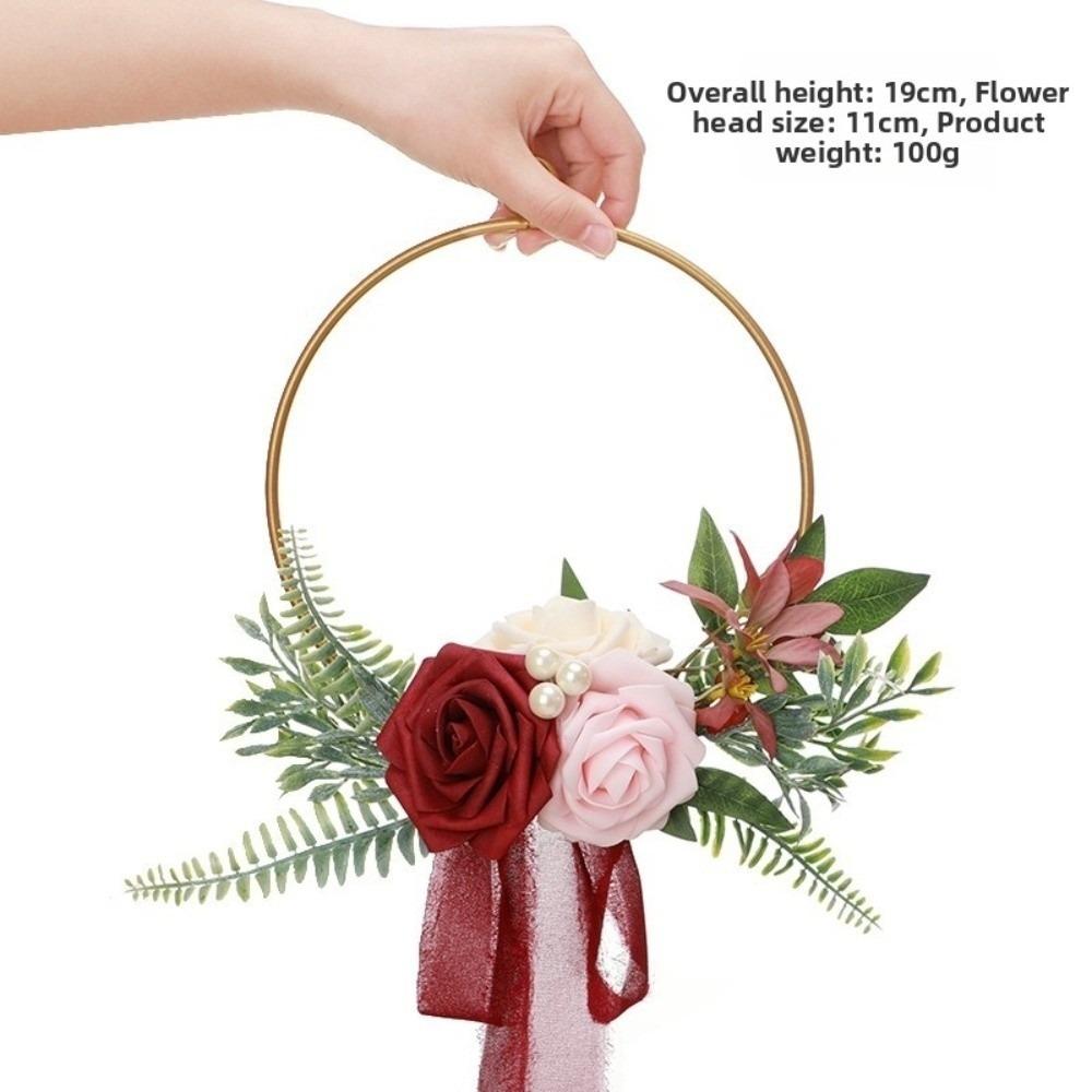 Metal Rose and Eucalyptus Wreaths Rose Flower Hoop Wreath  Front Door Wall Decor