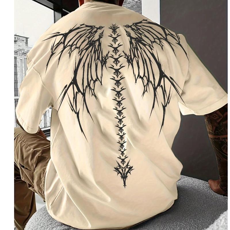 Spine Wing Print 100 Cotton Trendy Men Women Tshirt Summer Autumn Daily Outdoor Sports Party Casual Loose Street Short Sleeve