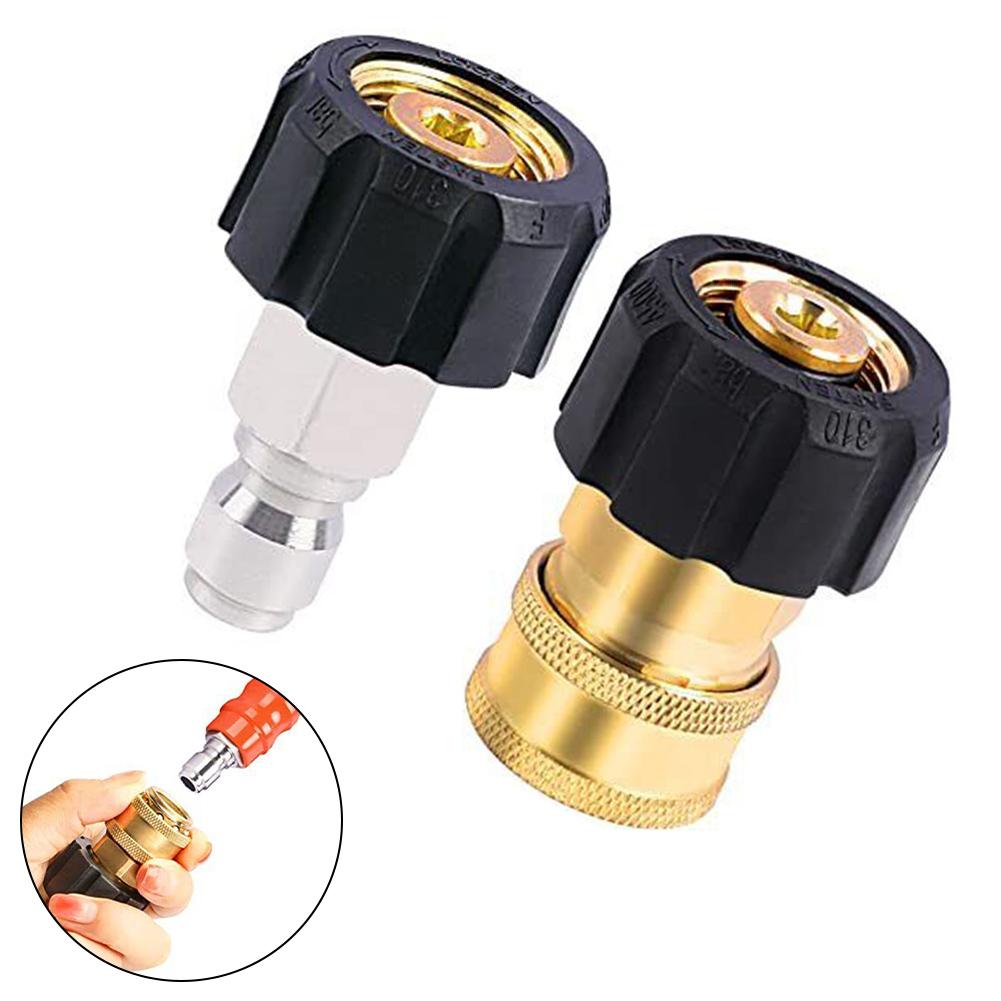 Pressure Washer Adapter Set M22 14mm to 3/8 Inch Quick Connect Coupler Kit Brass Fits Hose Pump Thread Conversion