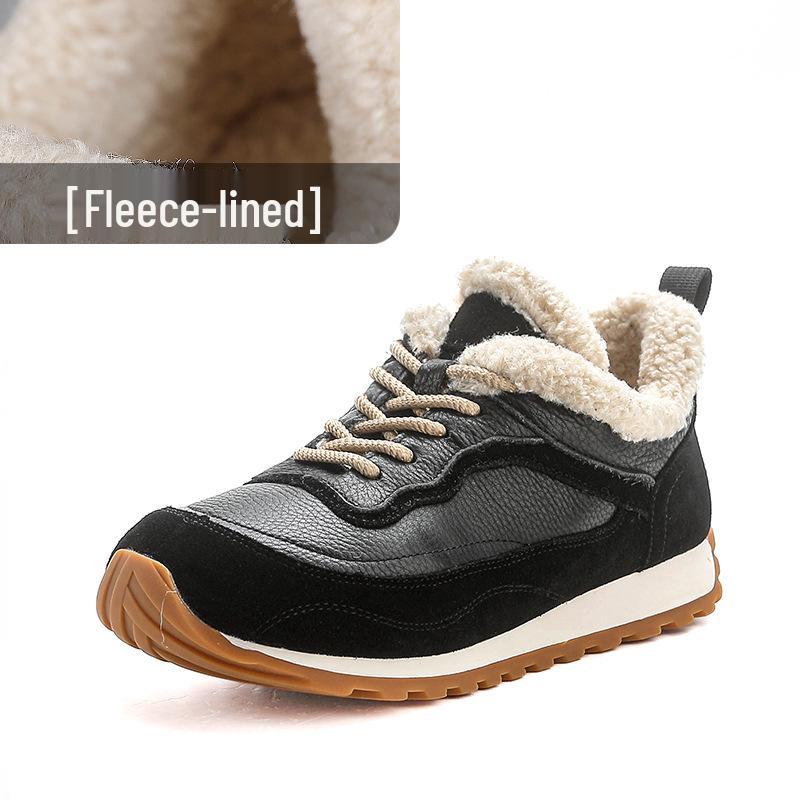 Women's Thick Sole Genuine Leather Dad Shoes - Height-Increasing, Casual Autumn/Winter Sports Sneakers