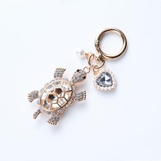Keychain Sparkling Rhinestones Turtle Shape Bag Ornament with Faux Pearls Decor Bags Keys Decoration