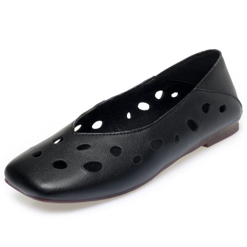 

Модные женские сандалии AIYUQI 2025, новые, на плоской подошве, летние, с полым верхом, с мелким вырезом, женские лоферы большого размера, туфли Мэри Джейн 41 чёрный