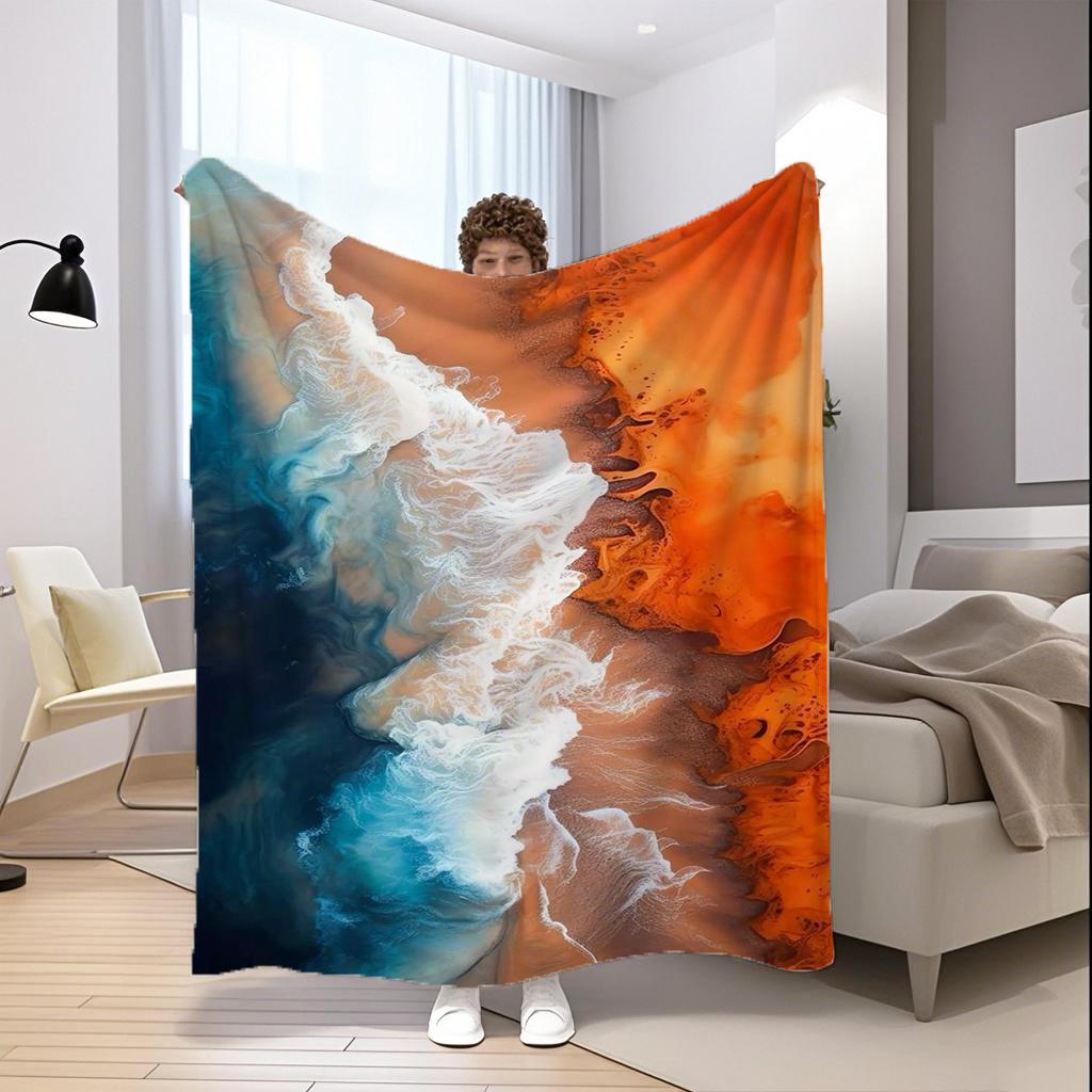 Ocean & Desert Pattern Microfiber Flannel Cover Blanket Bedroom Living Room Sofa Soft And Comfortable Home Decoration