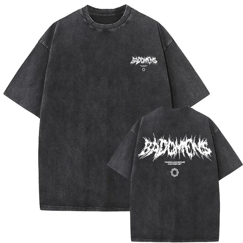Washed Vintage Bad Omens T-Shirt Fun Moth Pattern T-Shirt Women's Fashion Casual Hip Hop Streetwear T-Shirt Women's
