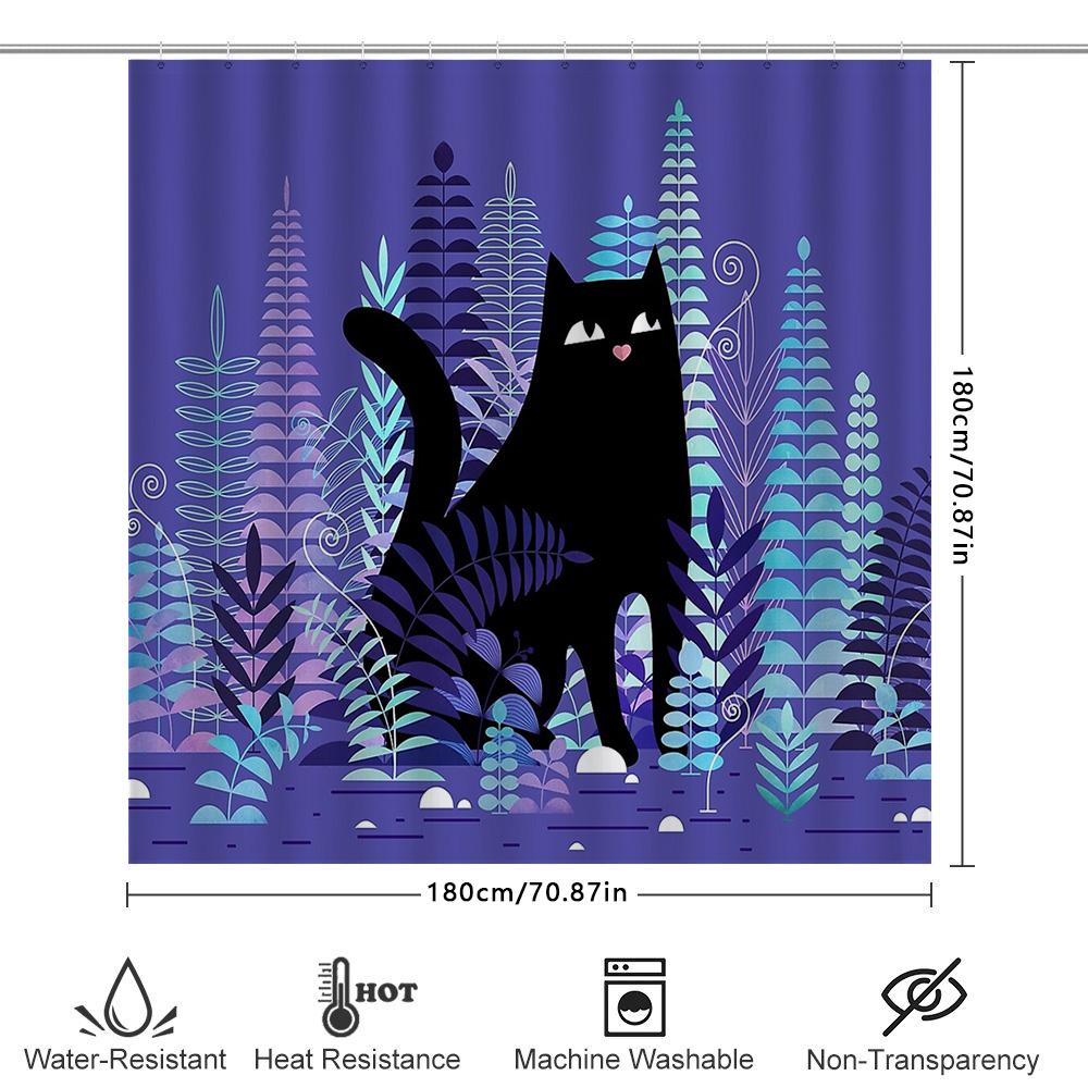 Cat Forest Shower Curtain Woodland Animal Nature Decor Bathroom Set Vintage Floral Pattern Home Decor Artistic Tapestry Wall Han