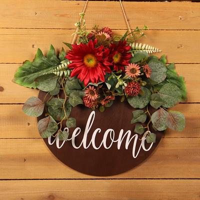 Hong Yu Autumn Thanksgiving Wooden Door Hanger with Simulated Sunflowers
