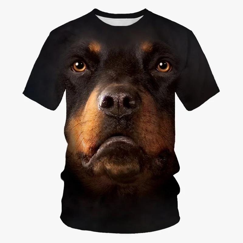 Summer Round Neck 3D Funny Animal Dog Graphic Print Top Fashionable Casual Short Sleeved Men's T-shirts