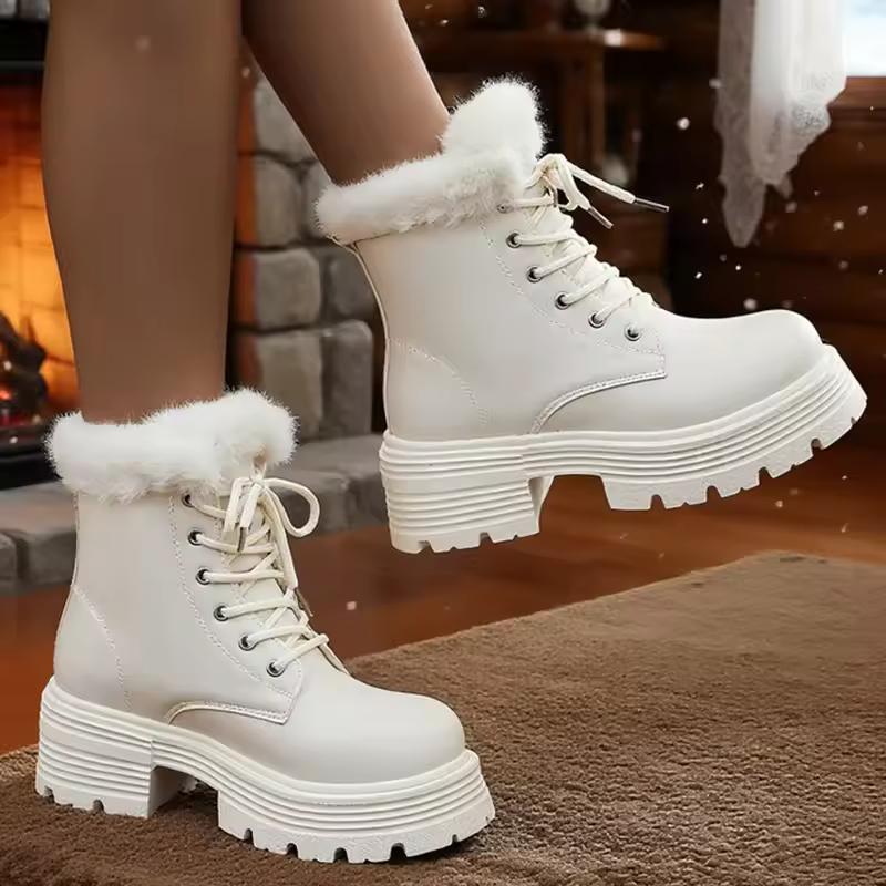 

Осенне-зимние женские ботинки на платформе, шнуровка, теплые утолщенные плюшевые ботильоны для женщин, толстая подошва, меховые ботинки 34EU/CN35 белый