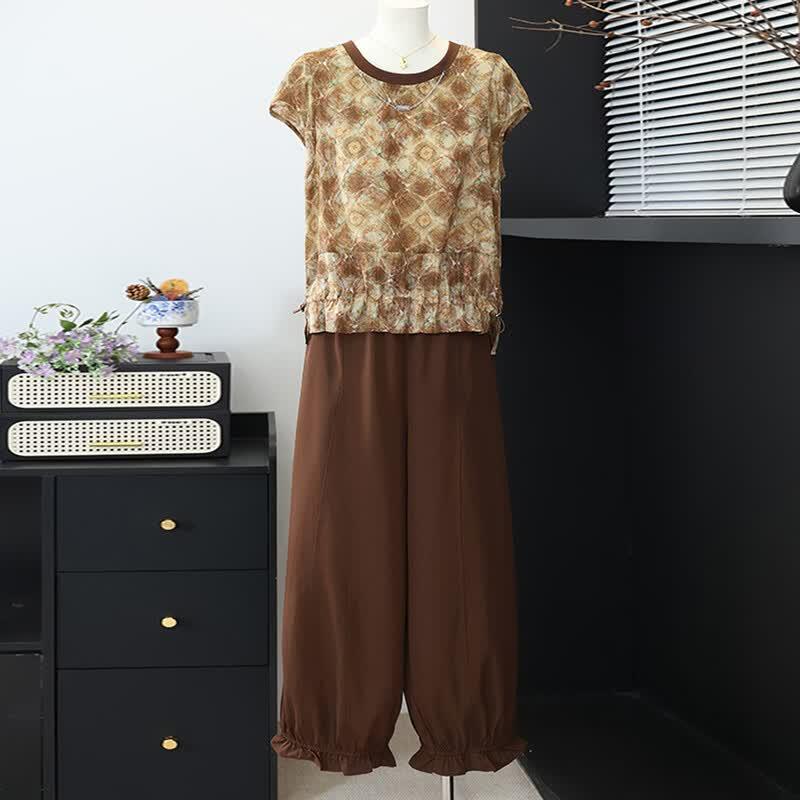 Summer Ethnic Two-Piece Set for Women 3XL кофейный
