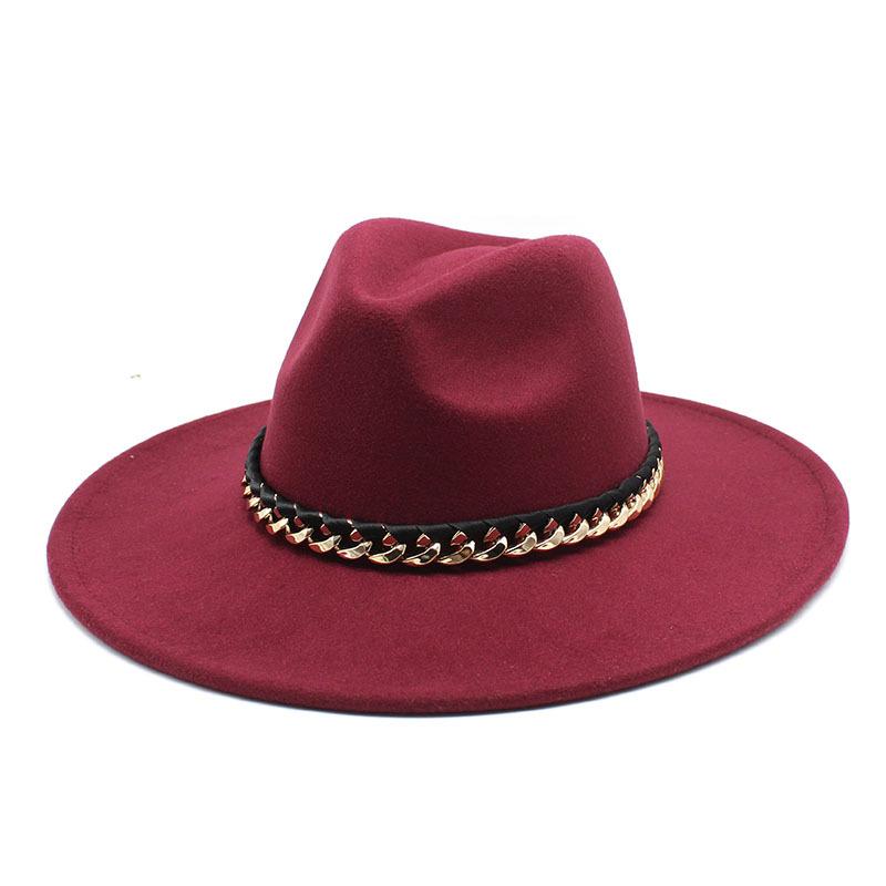 2022 Men'S And Women'S Chain Top Hat Flat Edge Straight Edge Peachheart Top Woolen Jazz Hat