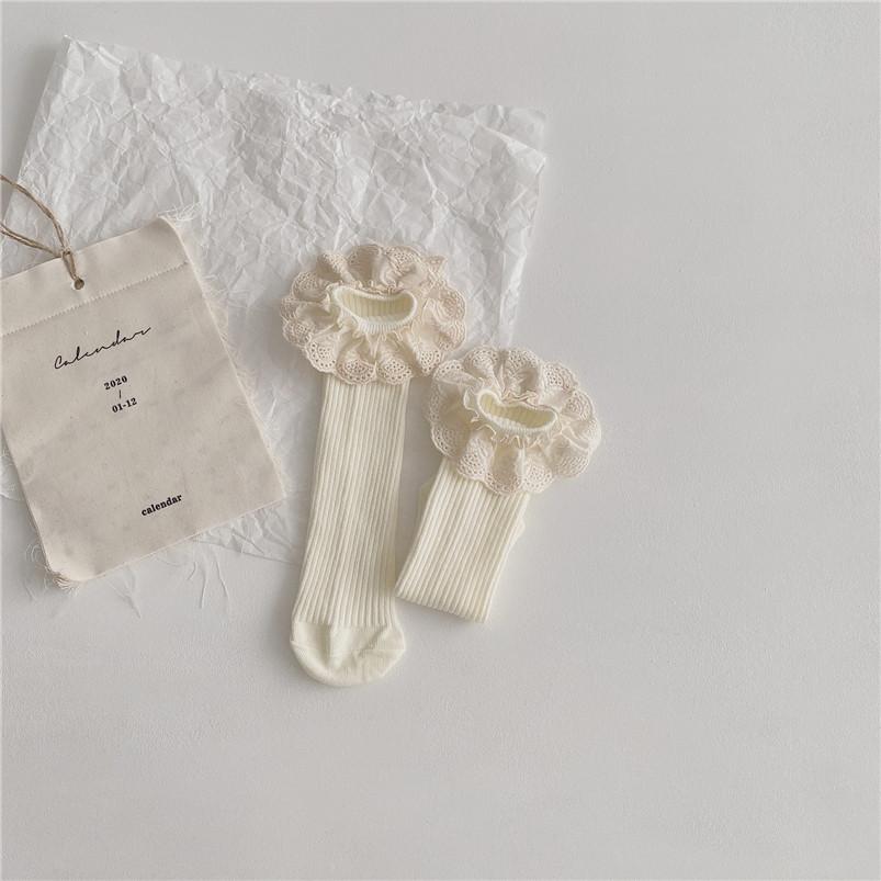 0-8T Kids Socks Spring Fall Cotton Ribbed Girls Knee High Socks for Toddler Girls Boots Sock Retro Wide Lace Tube Socks for Baby
