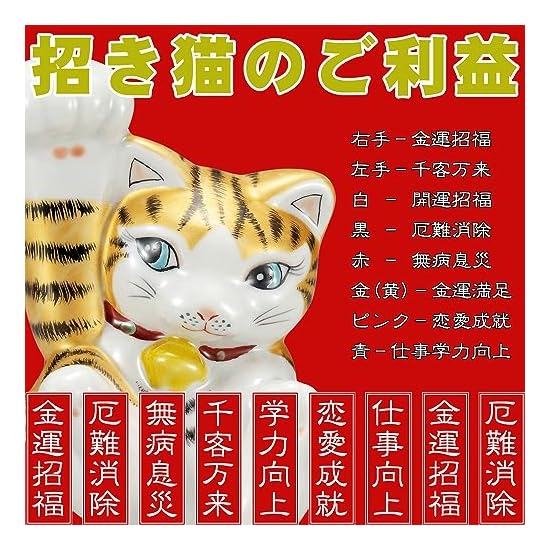 Waza no Kura Cute Maneki-neko Figurine, Kutani Ware, 3.3-sun, Left-Hand Beckoning Cat, Red Mori, Fen