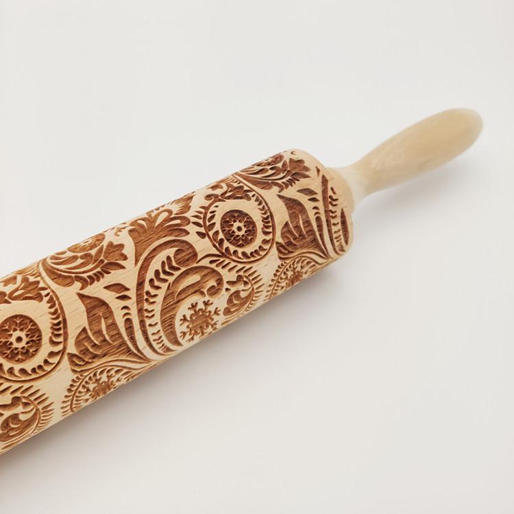 New Style Embossing Rolling Pin Baking Cookies Noodle Biscuit Fondant Cake Dough Engraved Roller Wood Gifts 15 Colors