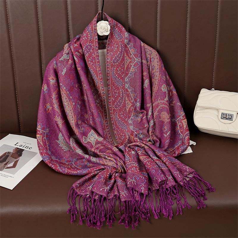 Paisley Pashmina Shawl Scarf Women Jacquard Cashew Printed Scarves Flowers Borders Female Tassel Blanket Wraps Ethnic Shawls
