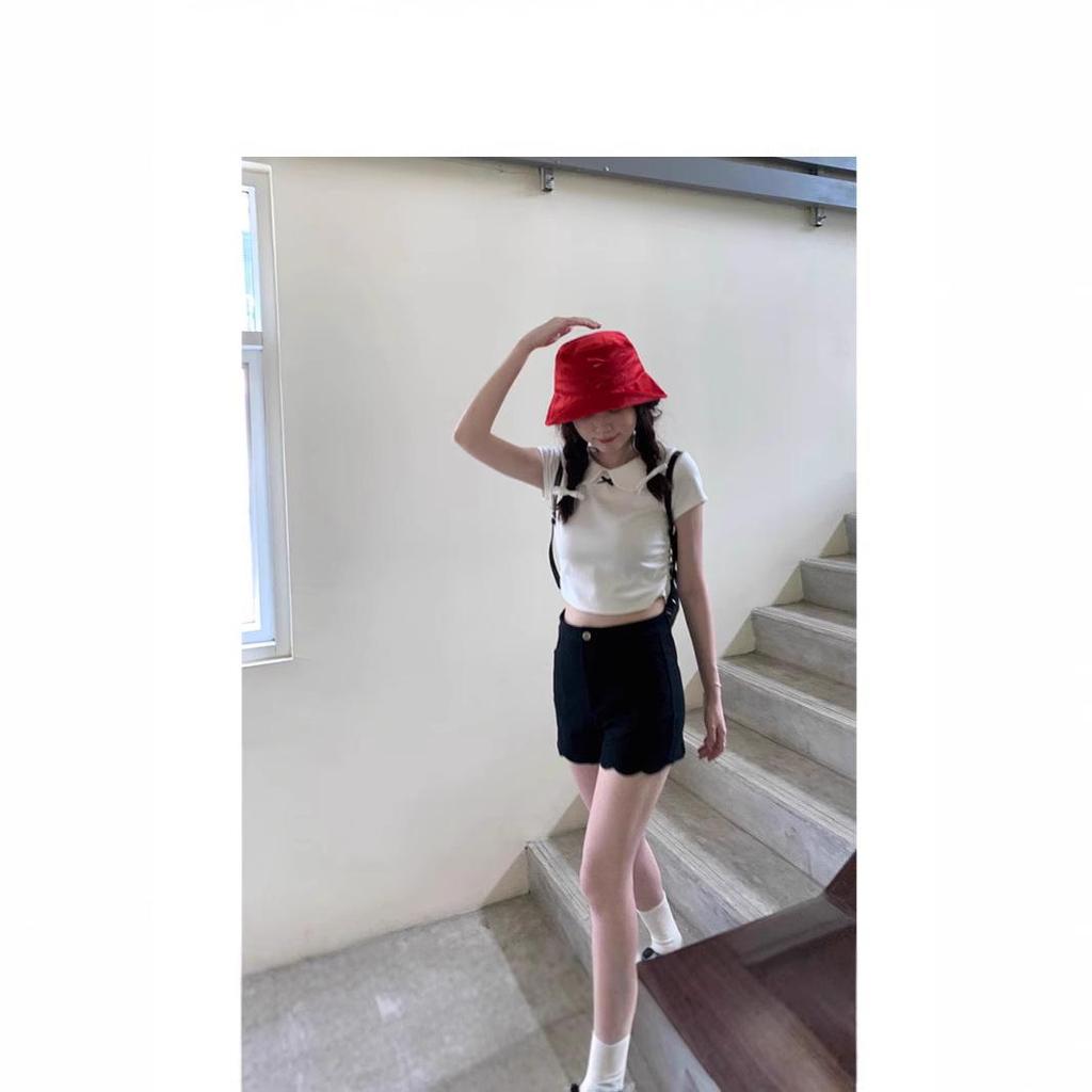 2025 Summer Korean Style Baby Girl Peter Pan Collar Bow T-Shirt