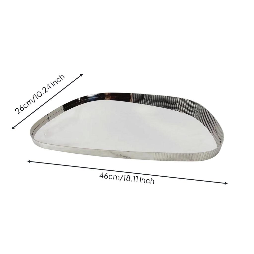 Display Tray with Ribbed Borderless Mirror Finish Serving Silver for Living Room, Dining Area,