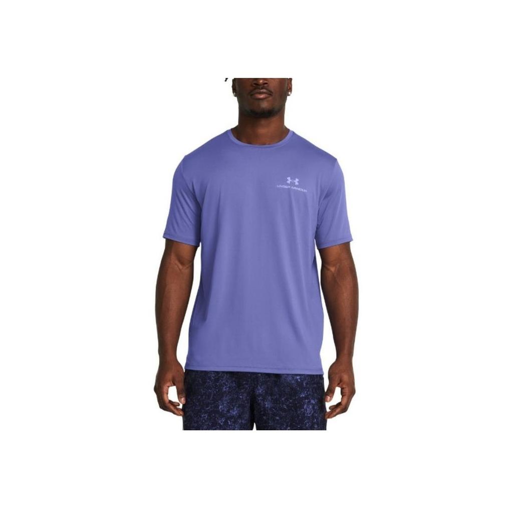 Under Armour Solid Color Embroidered Letter Crew Neck Loose Short Sleeve T-Shirt Men Tops Blue Purple 1385573-561