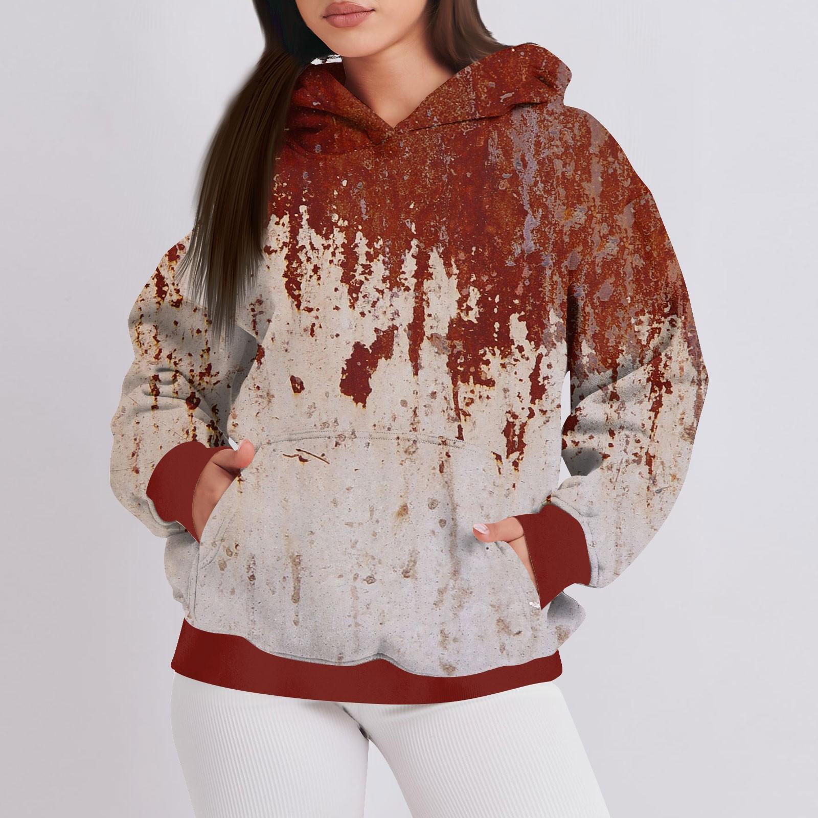 

Женская мода повседневный пуловер с капюшоном толстовка с длинным рукавом с принтом на Хэллоуин XL арбуз красный