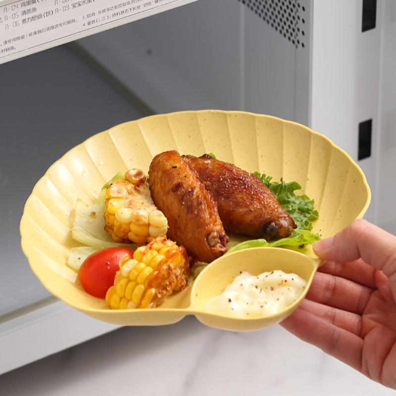 Kitchen Breakfast French Fries Plate With Seasoning Sub-Grid Household Snack Dry Fruit Plate Children Cute Table Spit Bone Plate