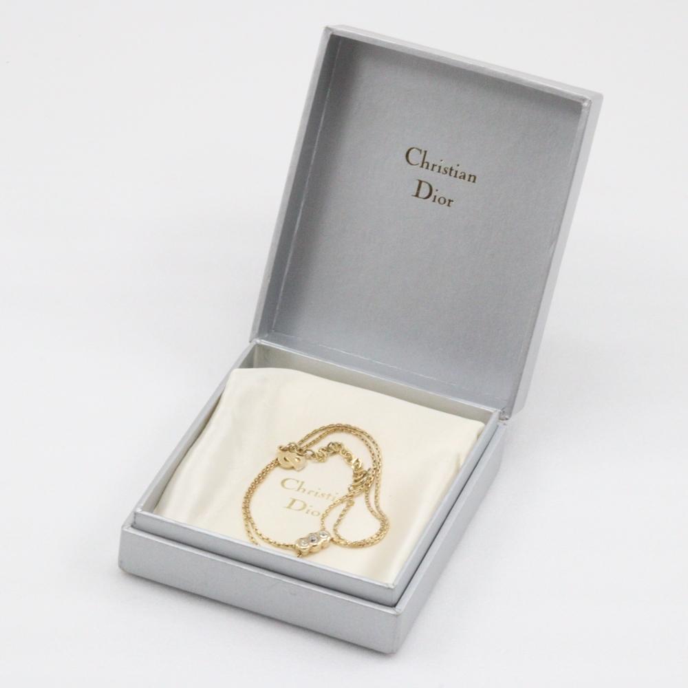 Dior 3P Necklace vintage Plated Gold/Rhinestone 4.5g Women Used
