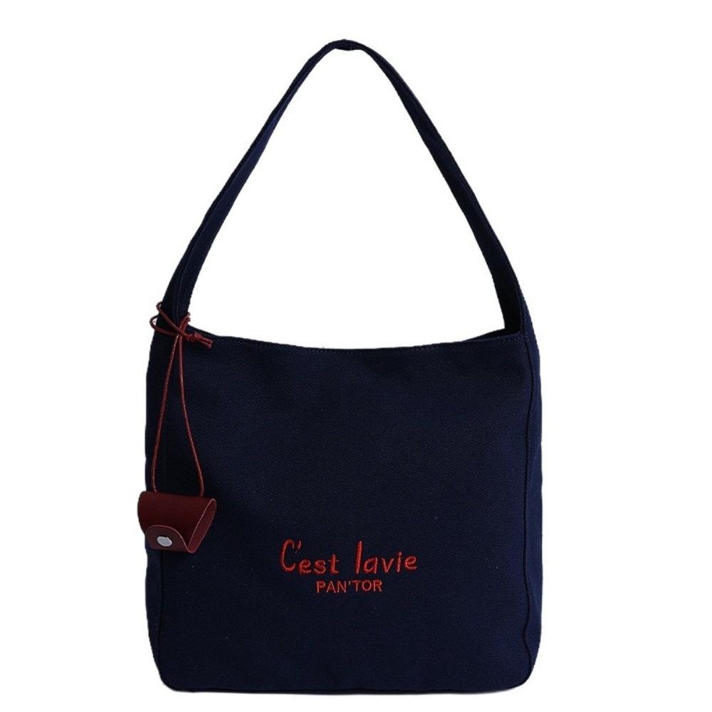 

Canvas Letter Shoulder Bag Korean Women s Armpit Bag Fashion Student Tote Bag Ladies темно-синий