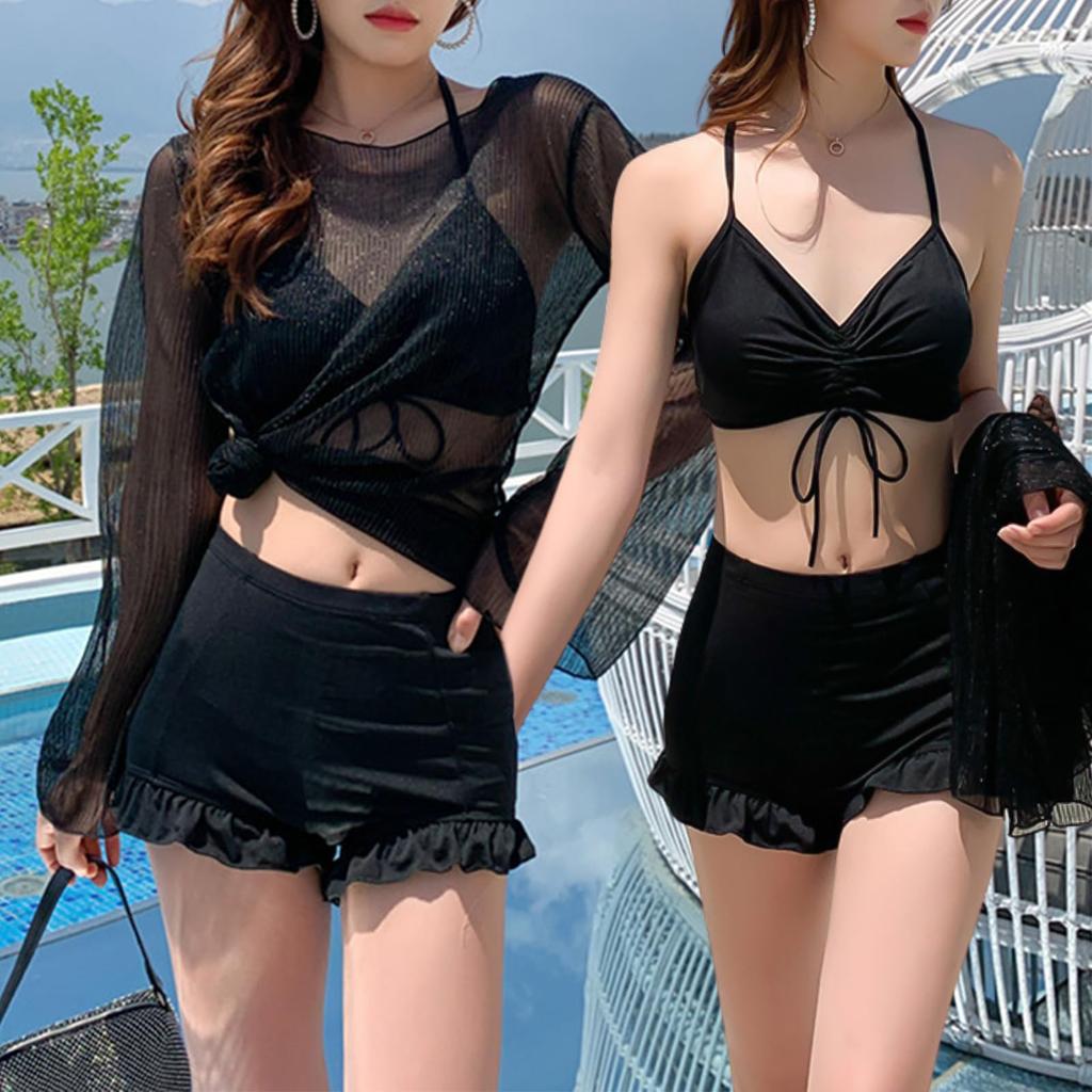 SeiunAn Bikini Swimsuit with Separate Tankini and Rash Sheer UV Sun Perfect for the Beach or Pool Women's 3-Piece Shorts, Guard, Cover-Up, Wireless,