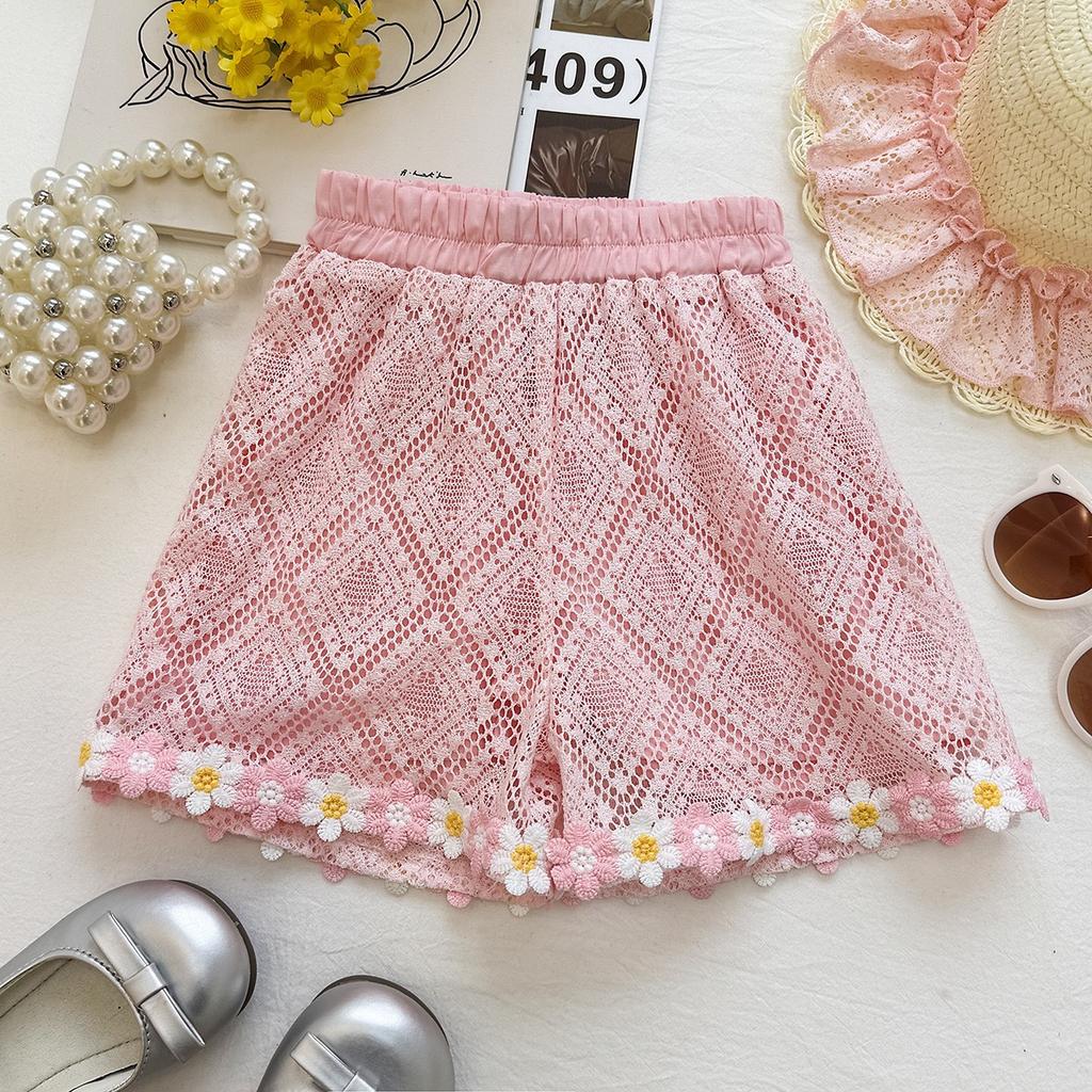 Girls Summer Lace Floral Shirt And Ruffled Shorts Set Toddler Baby Princess Two Piece Outfit For Kids