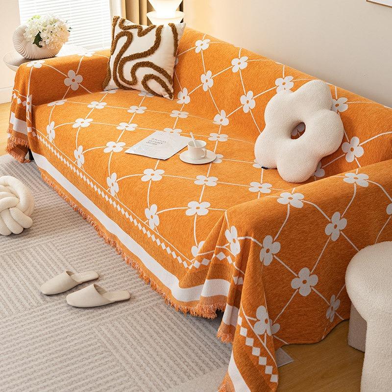 Washable Clover Jacquard Chenille Sofa Towel With Tassels Living Room Couch Cover Furniture Protector Leisure Blanket
