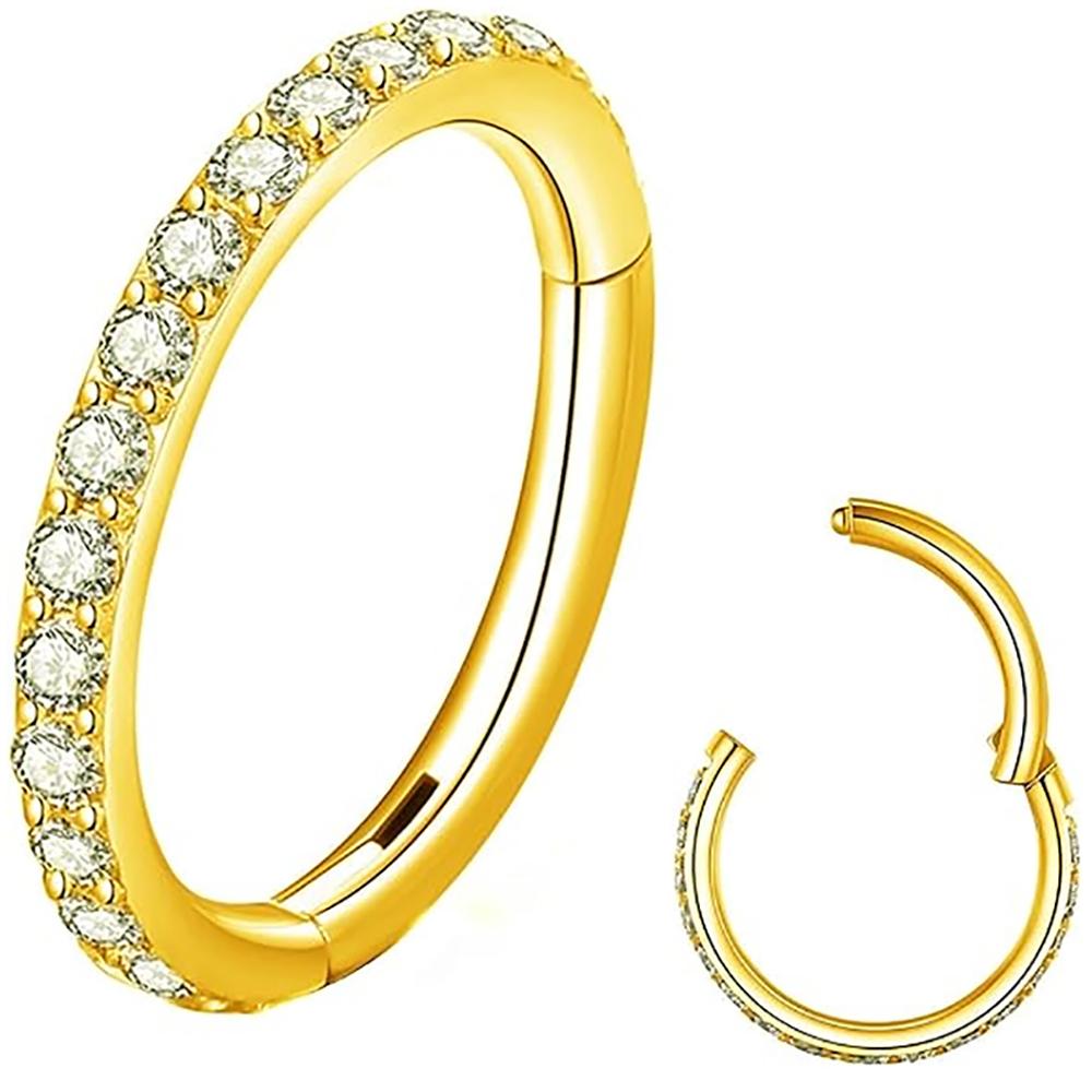 1PC Diamonds Hinged Nose Ring Hoop Hypoallergenic Conch Daith Helix Septum Rook Tragus Ring Hoops Clicker Cartilage Earring Plug