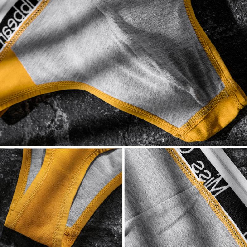 Men's Sexy Cotton Thong Low Waist Leak Hip Sports Panties Men Underwear with Convex Groove
