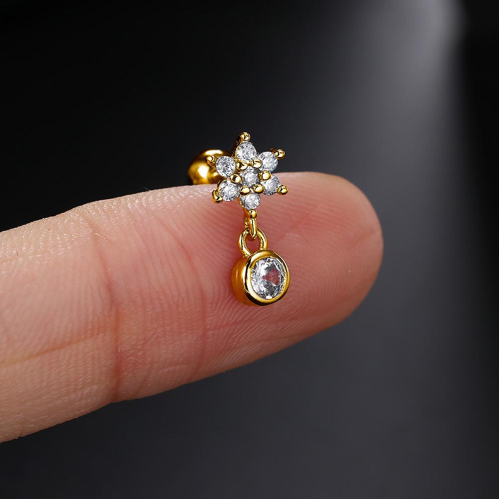 1pc Fashion exquisite Zircon gold color Snowflake Stud Earrings For Women Girls simple Fashion Piercing Helix Tragus Jewelry