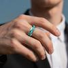 Unique Turquoise Stone Inlay Gold Color Steel Ring  Engagement Wedding Band Jewelry Ocean Style Stainless Steel Ring