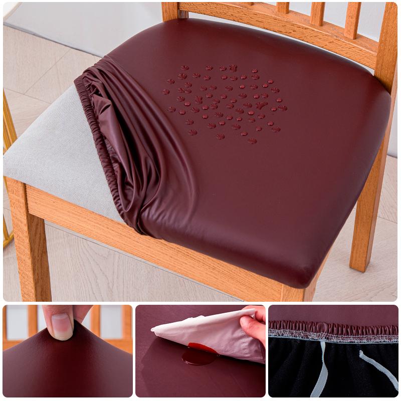 Waterproof Chair Seat Covers Pu Leather Dining Room Chair Cover, Stretch Chair Cover For Dining Room Chair Slipcover For Kitchen