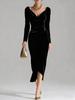 2025 Women's Casual Golden Velvet Slim Fit Long Sleeve Pleated Split Dress