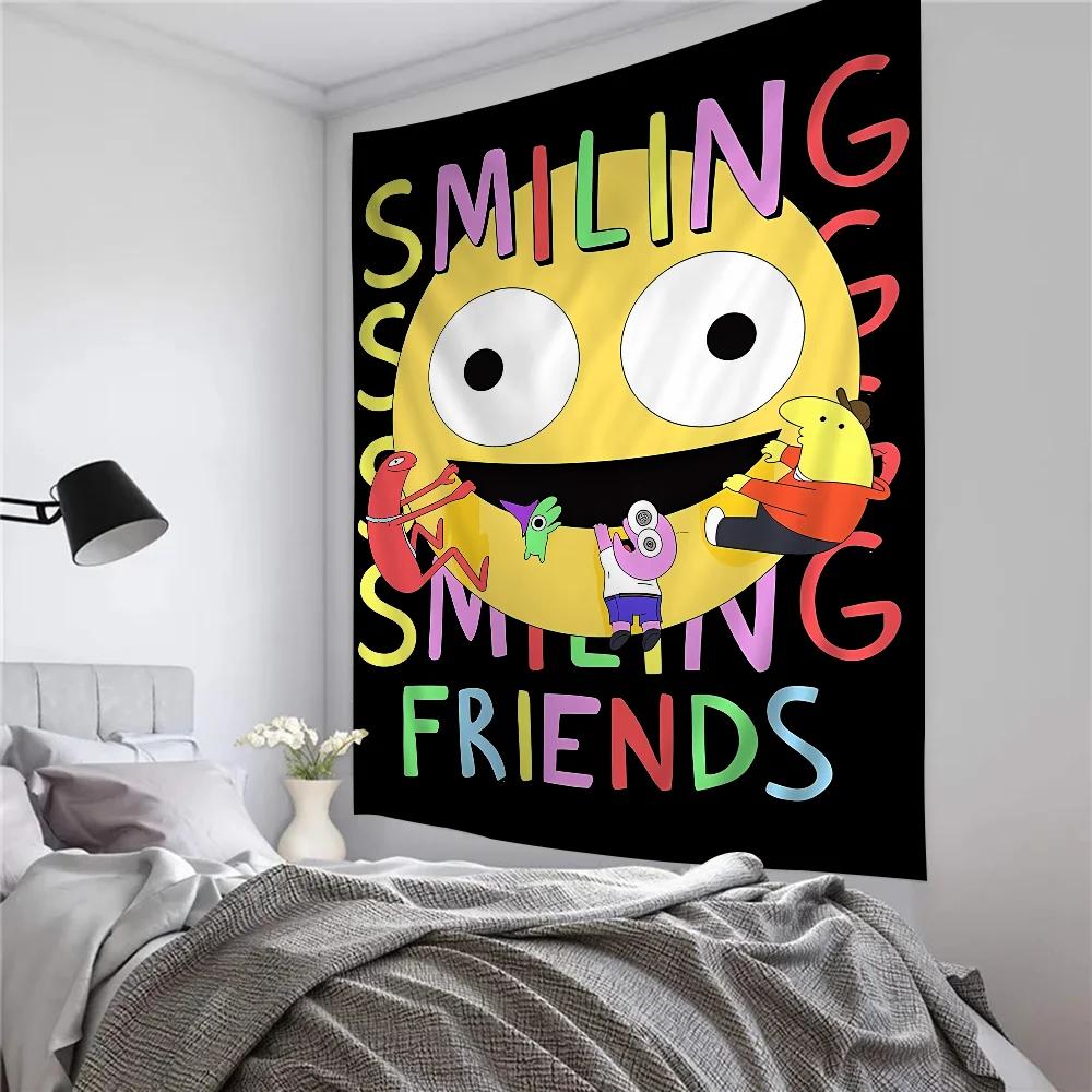 Cartoon SSmiling Friends Colorful Tapestry Wall Hanging Bohemian Wall Tapestries Mandala Wall Art Decor