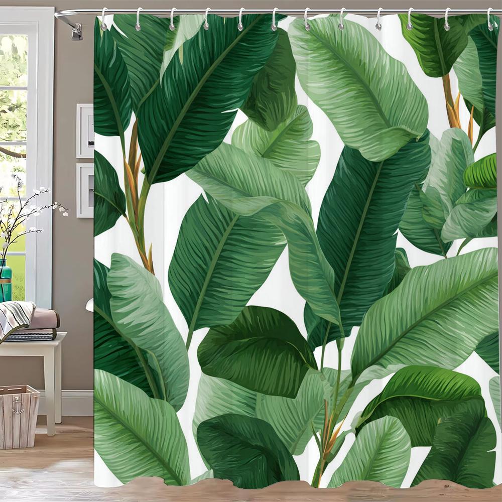 1 pc Green Plants, Leaves and Flowers Shower Curtains With Hooks Bathroom Curtains Printing Shower Curtain Home Decor Curtain