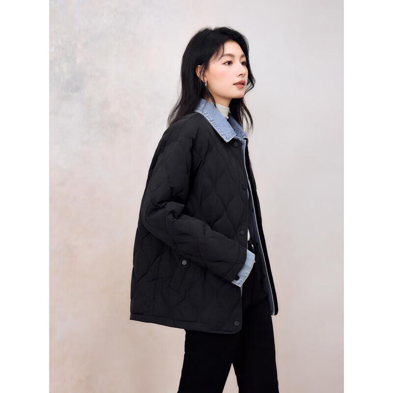 YAYA Women's Faux Two-Piece Shirt Collar Short Down Jacket