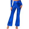 Womens Glittery Sequin Jazz Dance Pants Flared Design Elastic High Waist Rhinestone Decor Bell Bottom Trousers