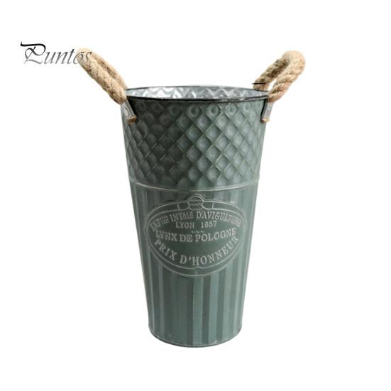 Retro Style Metal Flower Pot Vintage Buckets, Rustic Vases with Handles, Floral Containers, Wide Balcony Arrangement Holder Mouth Plant Display