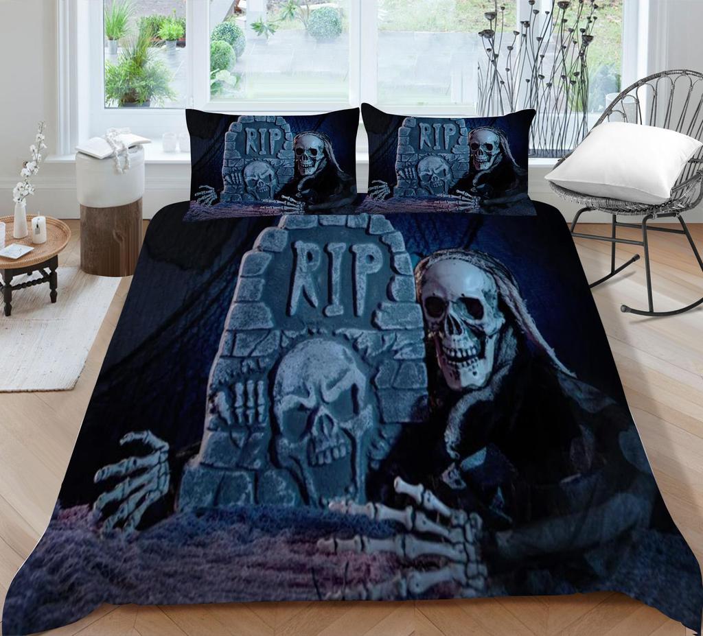 Bed Cover Home Bedclothes Bedding Set 2/3pcs 3D Skull Printing Microfiber Washable Bed Quilt Cover Set